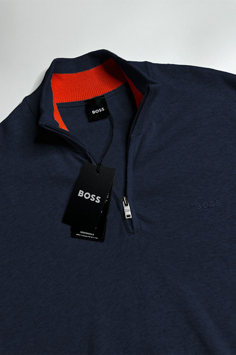 Hugо Воss Мужской джемпер quarter zip - Navy 
