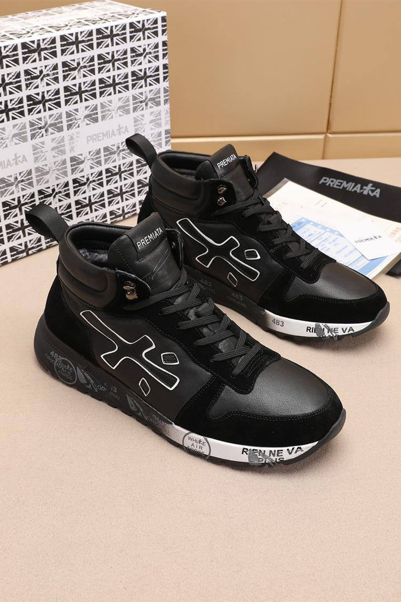Premiata Комбинированные кроссовки с мехом high-top - Black