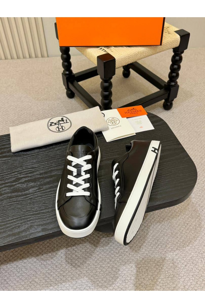Hermes Мужские кожаные кроссовки Kid - Black
