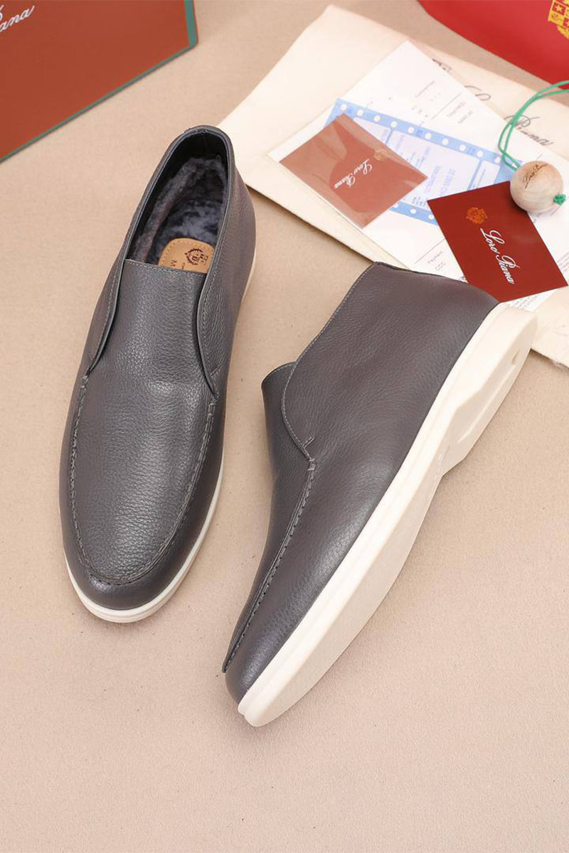 Loro Piana Кожаные лоферы с мехом Open Walk - Grey