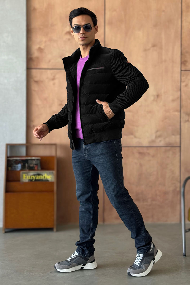 Prada Куртка с вязаными рукавами Linea Rossa - Black