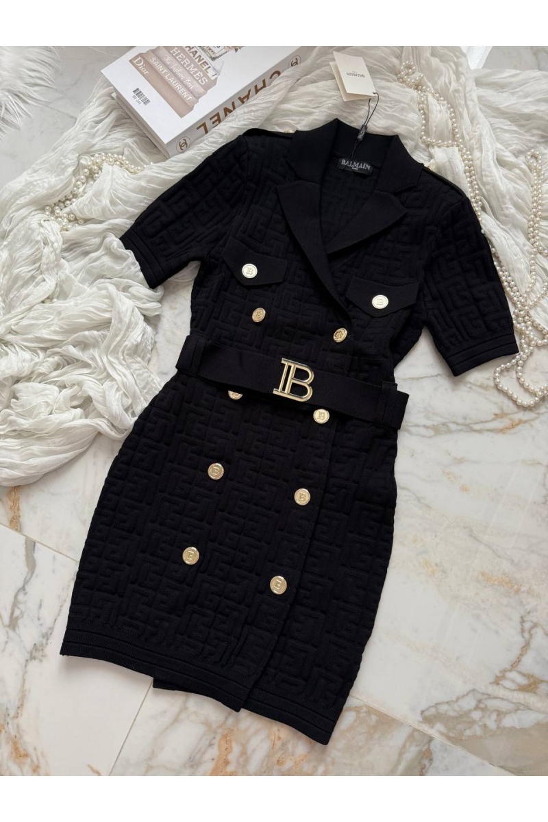 Balmain Женское бандажное мини платье чёрного цвета