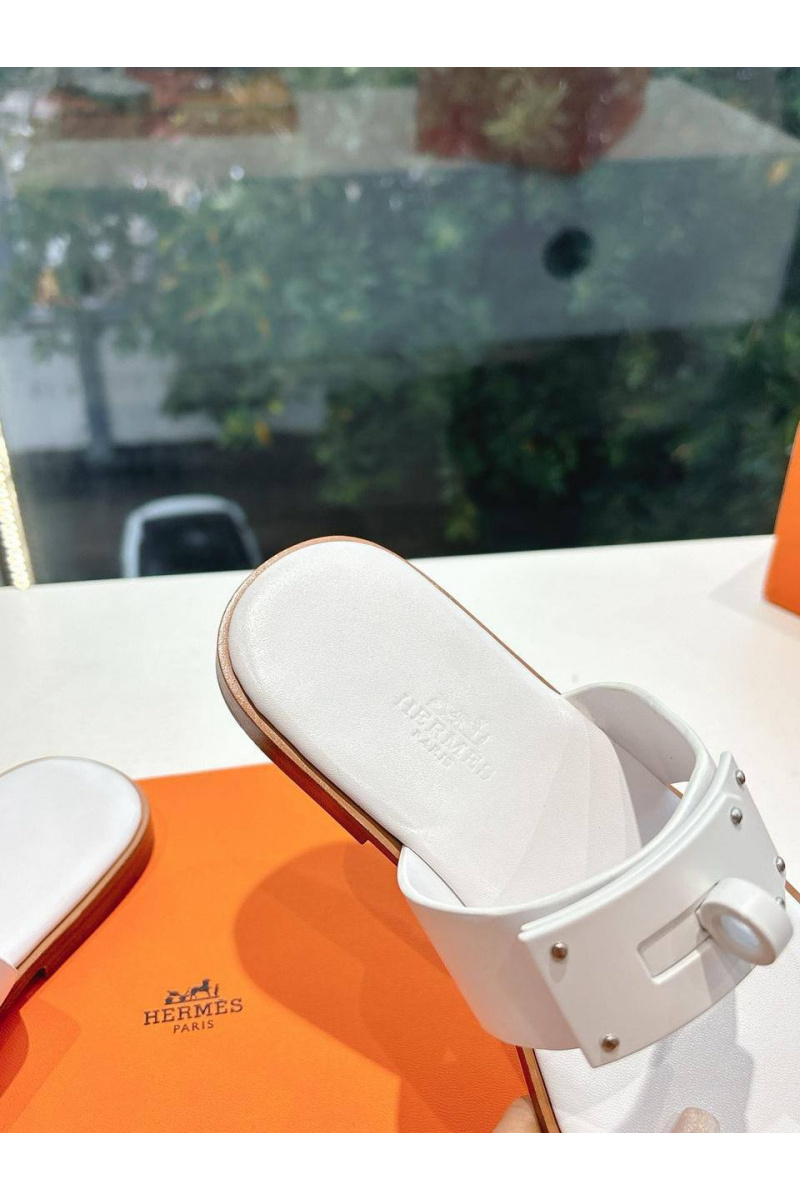 Hermes Женские кожаные шлёпанцы July Kelly premium