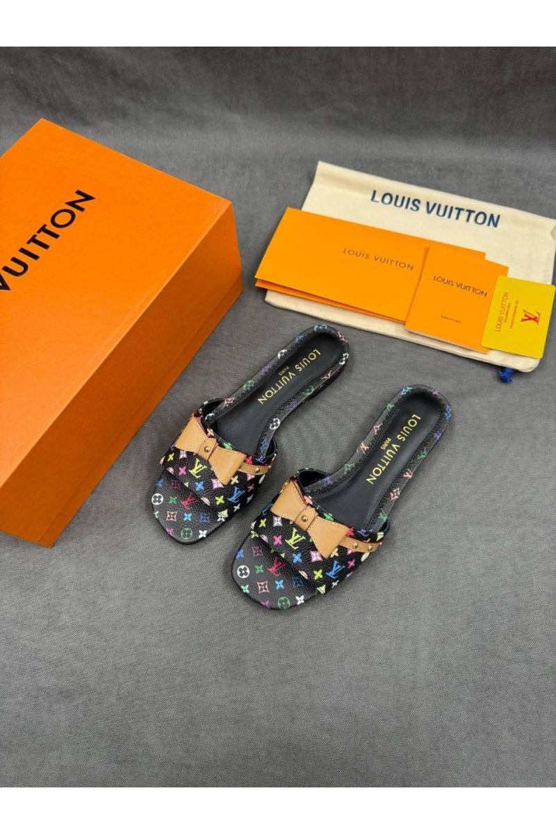 Lоuis Vuittоn Женские кожаные шлёпанцы Takashi Murakami Multicolore premium