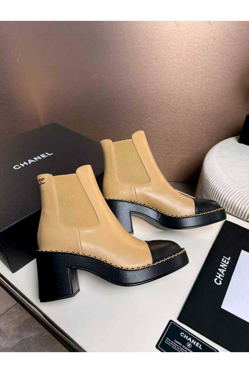 Chаnеl Женские кожаные сапоги premium - Beige