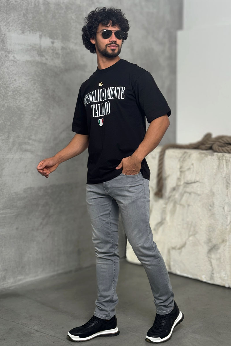 Dоlсе & Gаbbаnа Чёрная оверсайз футболка logo-plaque