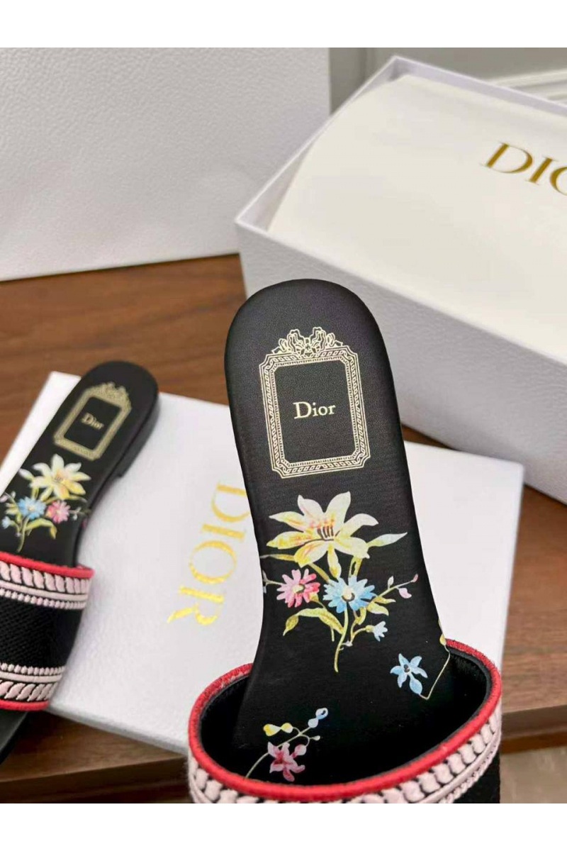 Dior Женские шлепанцы Dway Slide Embroidered Cotton premium