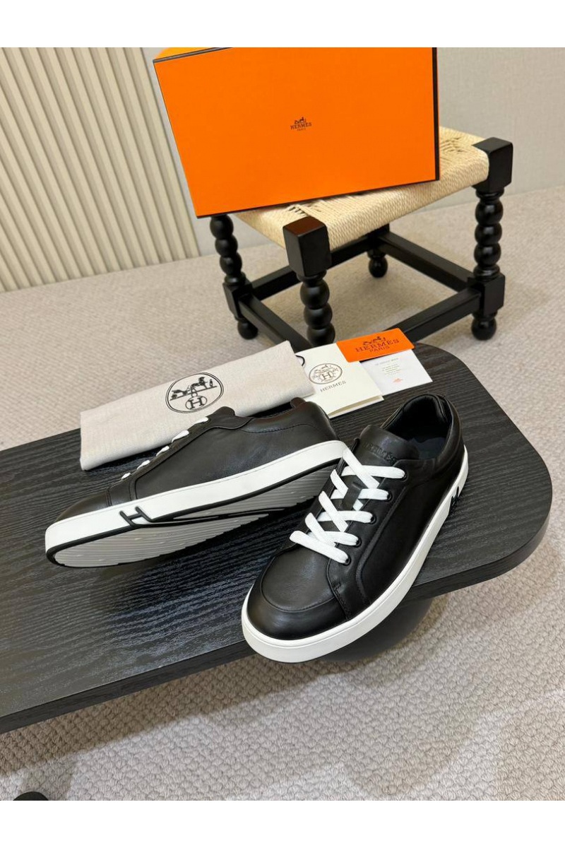 Hermes Мужские кожаные кроссовки Kid - Black