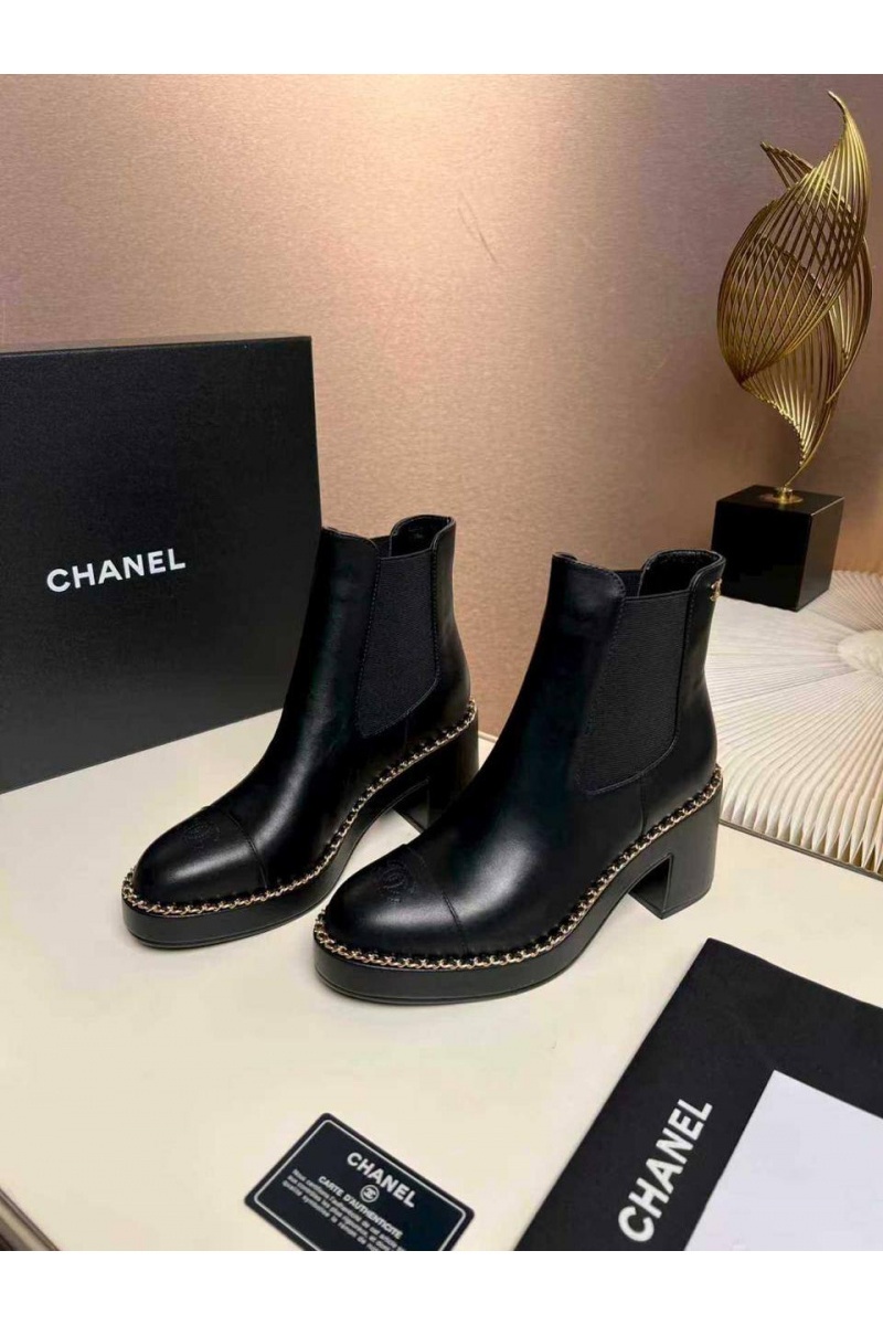 Chаnеl Женские кожаные сапоги premium - Black