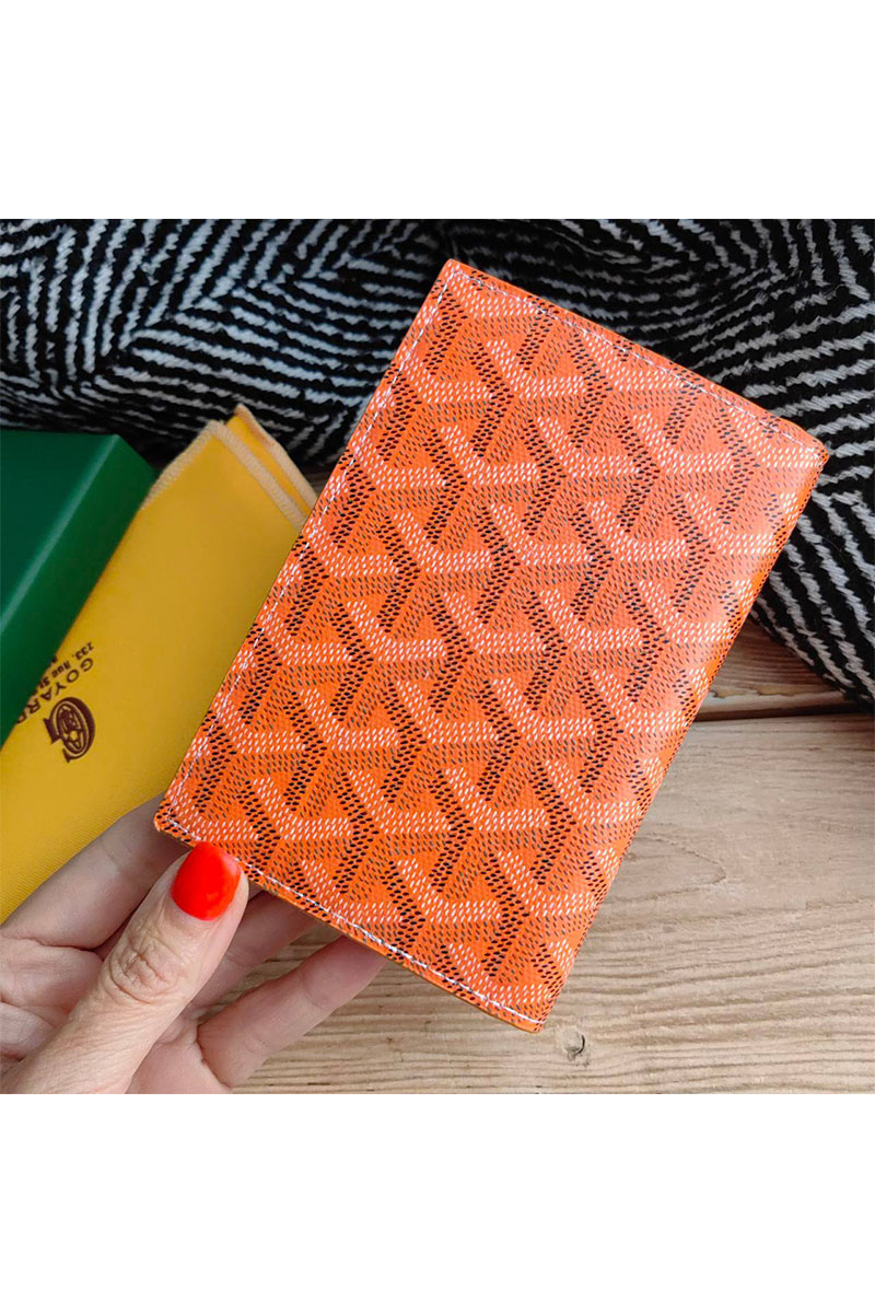 Designer Clothing Кожаная обложка на паспорт Goyard - Orange 10х14 см