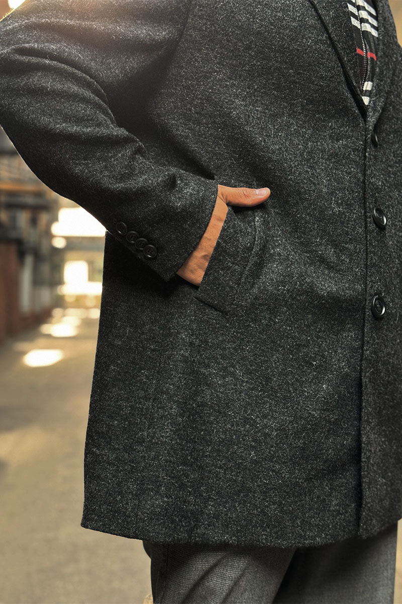 Burberry Тёмно-серое мужское пальто London England logo-embroidered