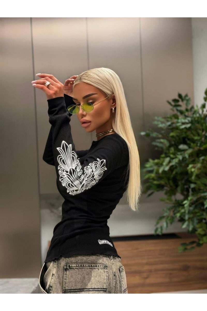 Chrome Hearts Чёрный женский лонгслив premium