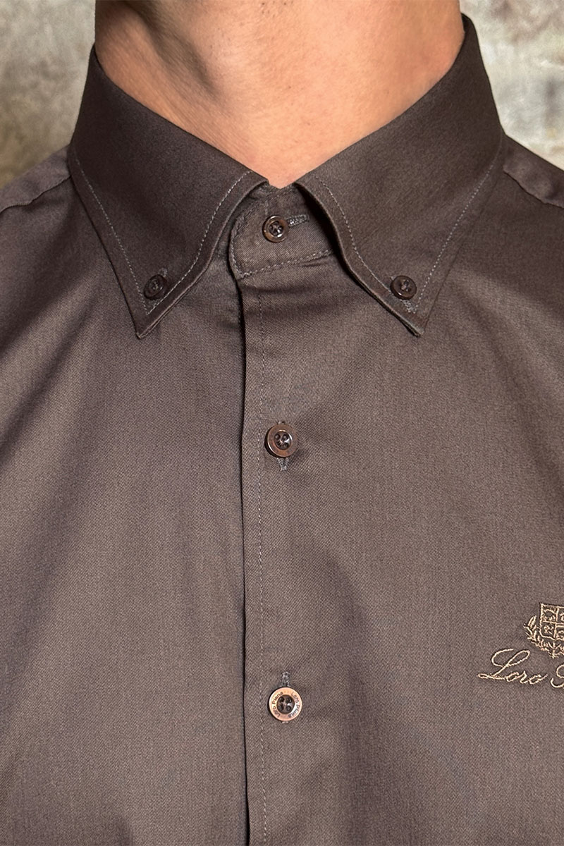 Loro Piana Мужская рубашка logo-embroidered - Brown