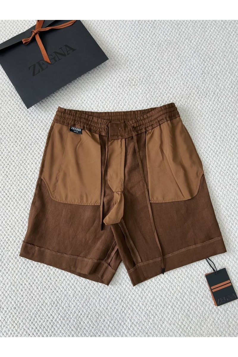 Zegna Льняные шорты коричневого цвета premium