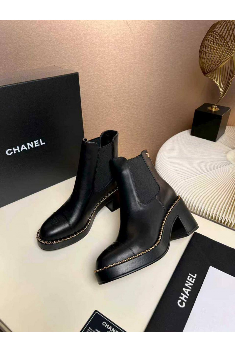 Chаnеl Женские кожаные сапоги premium - Black