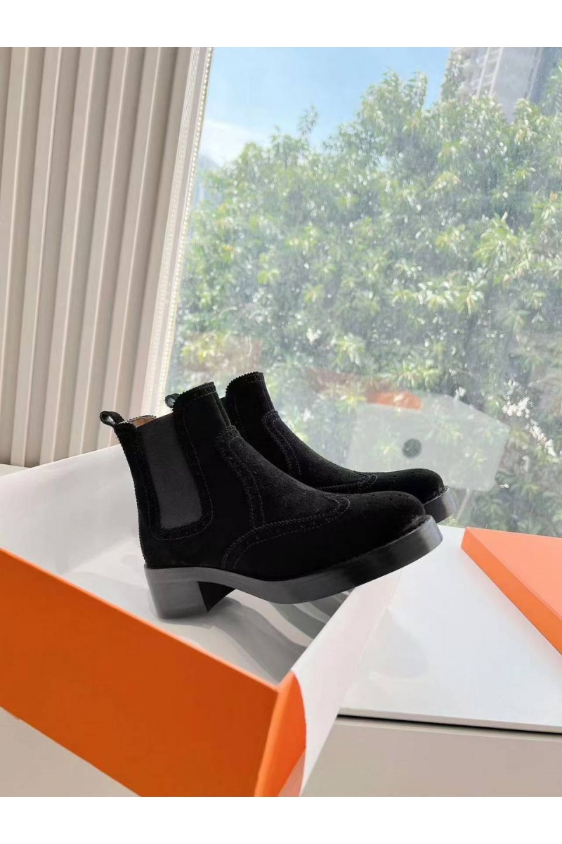 Hermes Женские замшевые ботинки Premium чёрного цвета