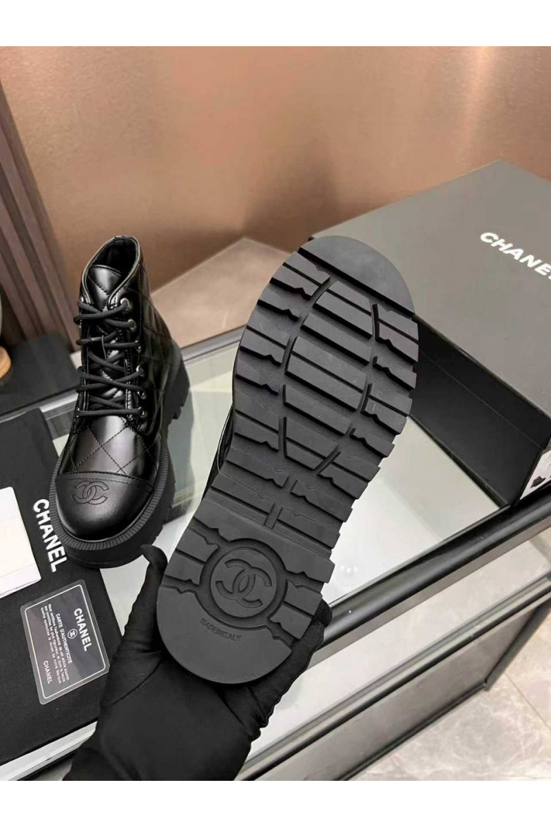 Chаnеl Женские кожаные ботинки premium - Black