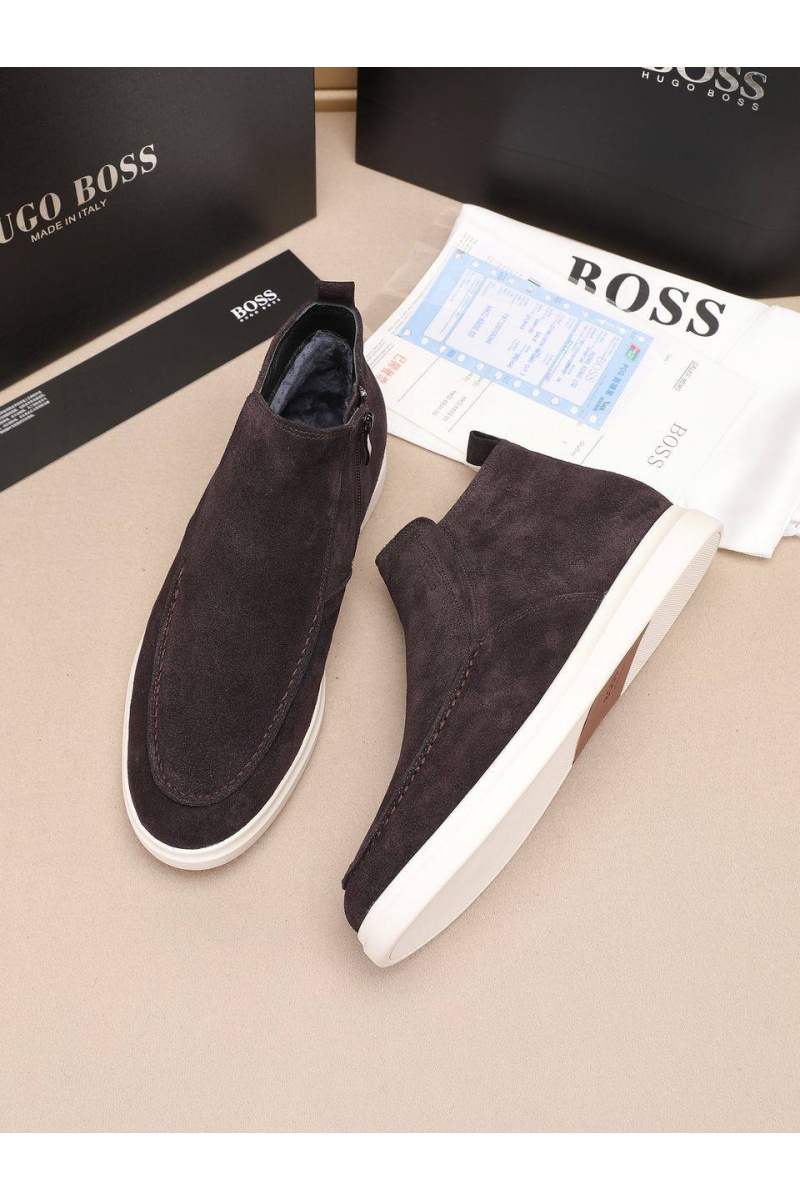 Hugо Воss Замшевые лоферы с мехом high-top - Brown