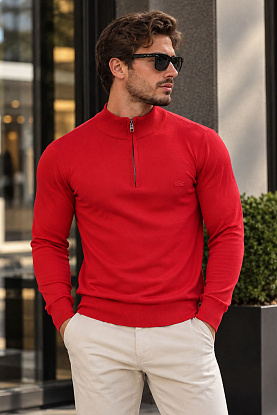 Мужской красный джемпер Zip Neck 