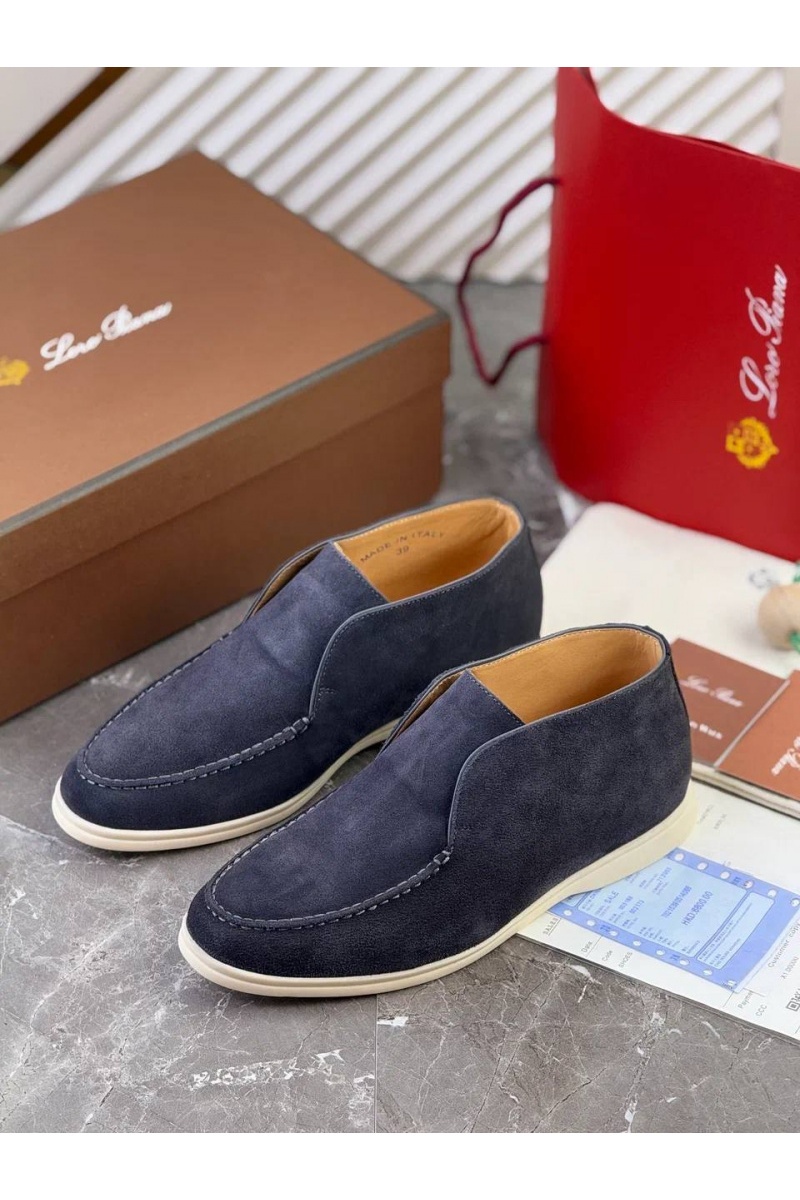 Loro Piana Замшевые лоферы с меховой стелькой Open Walk - Navy