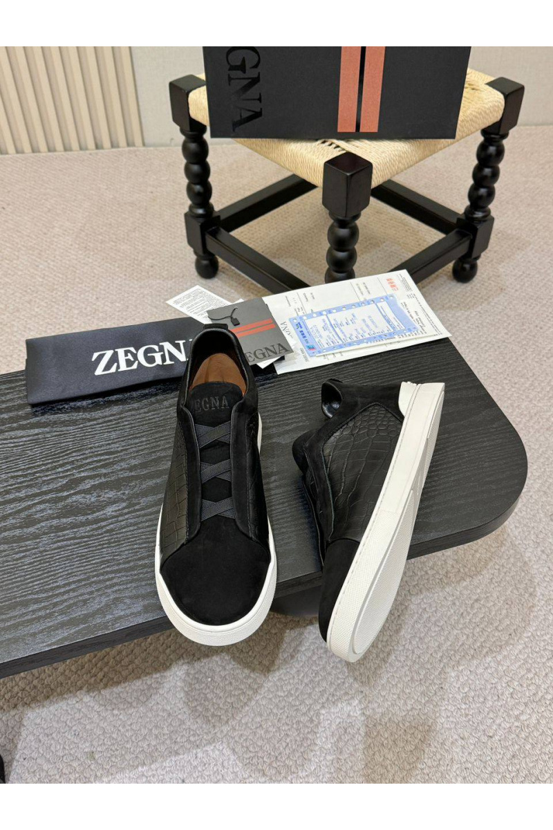 Zegna Мужские кроссовки Triple Stitch Alligator - Black