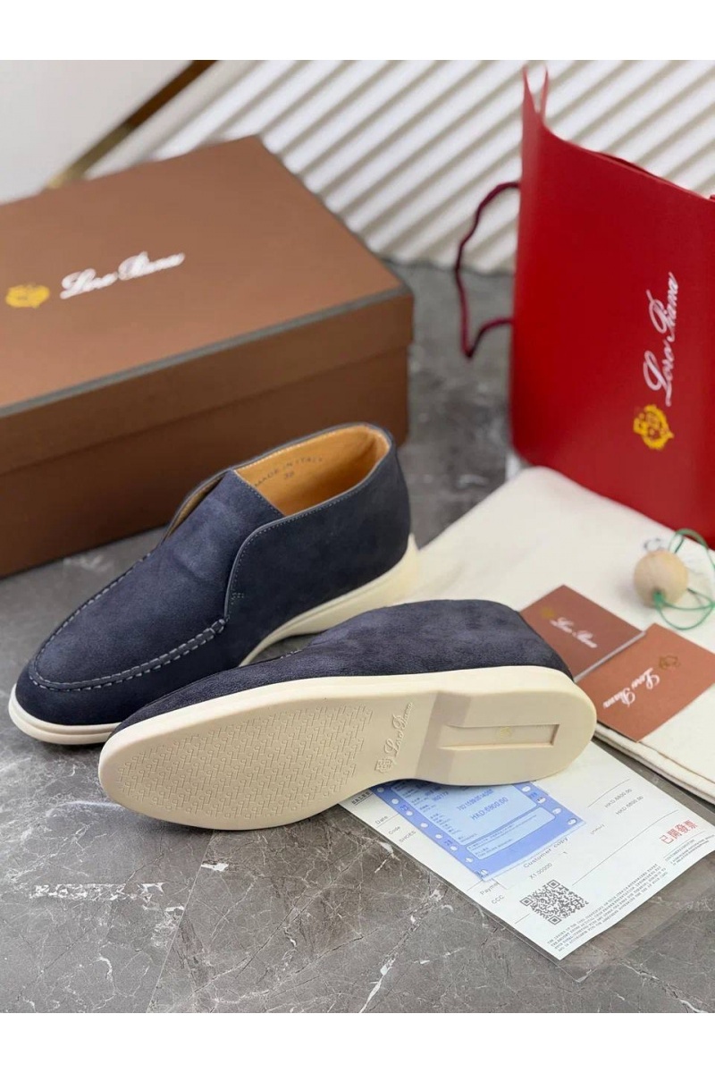 Loro Piana Замшевые лоферы с меховой стелькой Open Walk - Navy