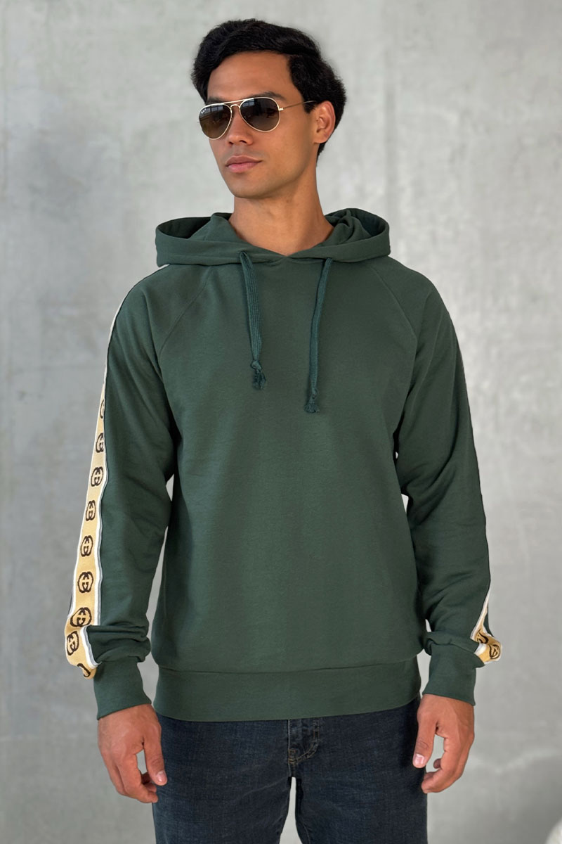 Gucci Зелёное оверсайз худи Interlocking G stripe