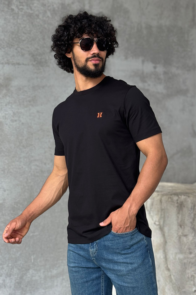 Hermes Футболка чёрного цвета H embroidered