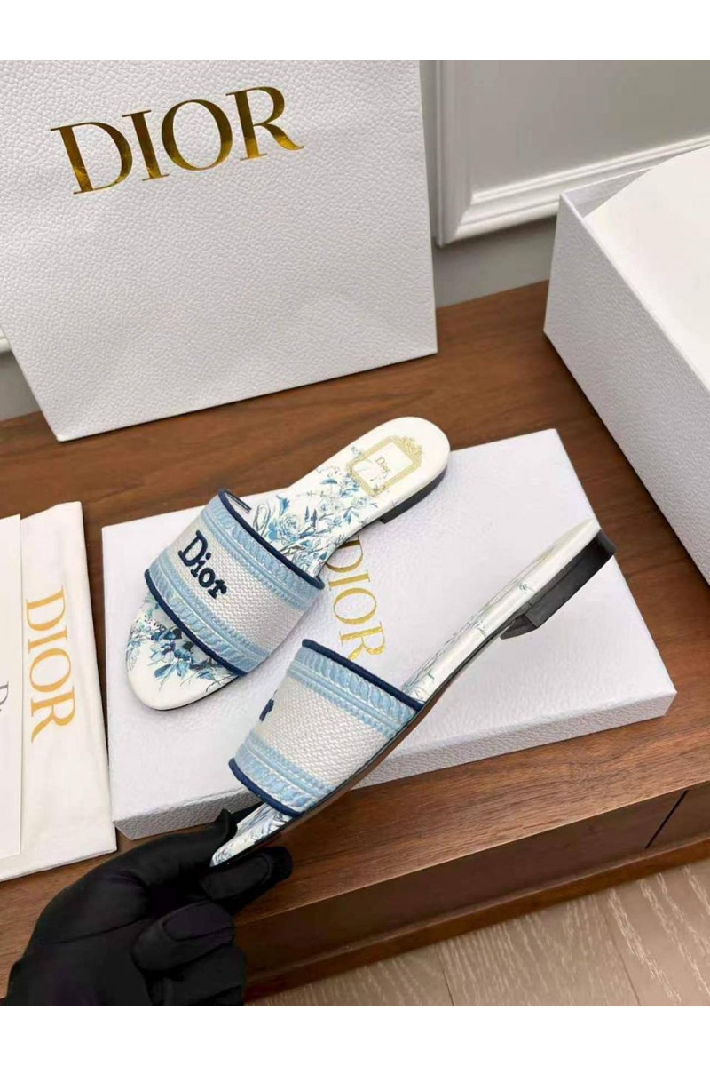 Dior Женские шлепанцы Dway Slide Embroidered Cotton premium