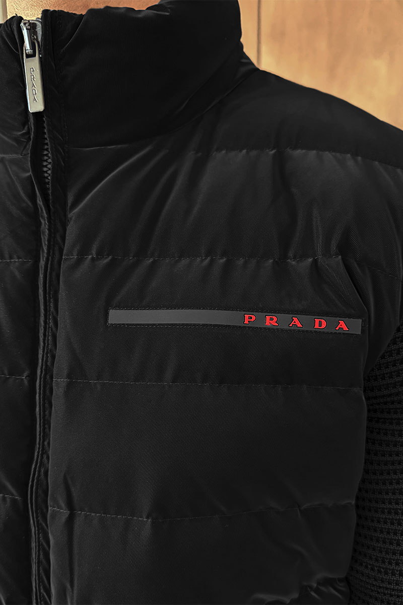 Prada Куртка с вязаными рукавами Linea Rossa - Black