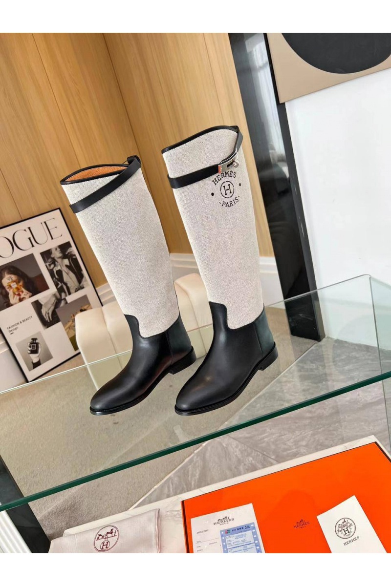 Hermes Женские кожаные сапоги Premium - Black / White