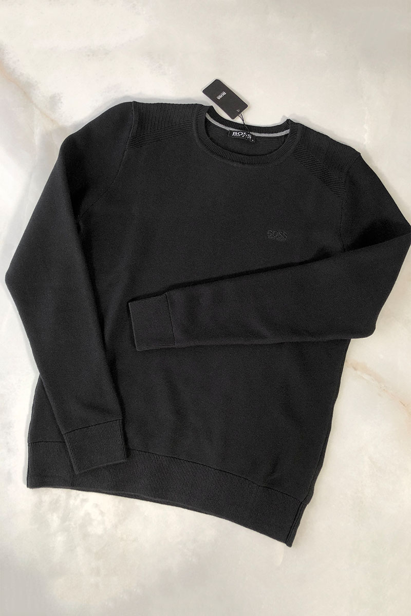 Hugо Воss Чёрный мужской джемпер logo-embroidered