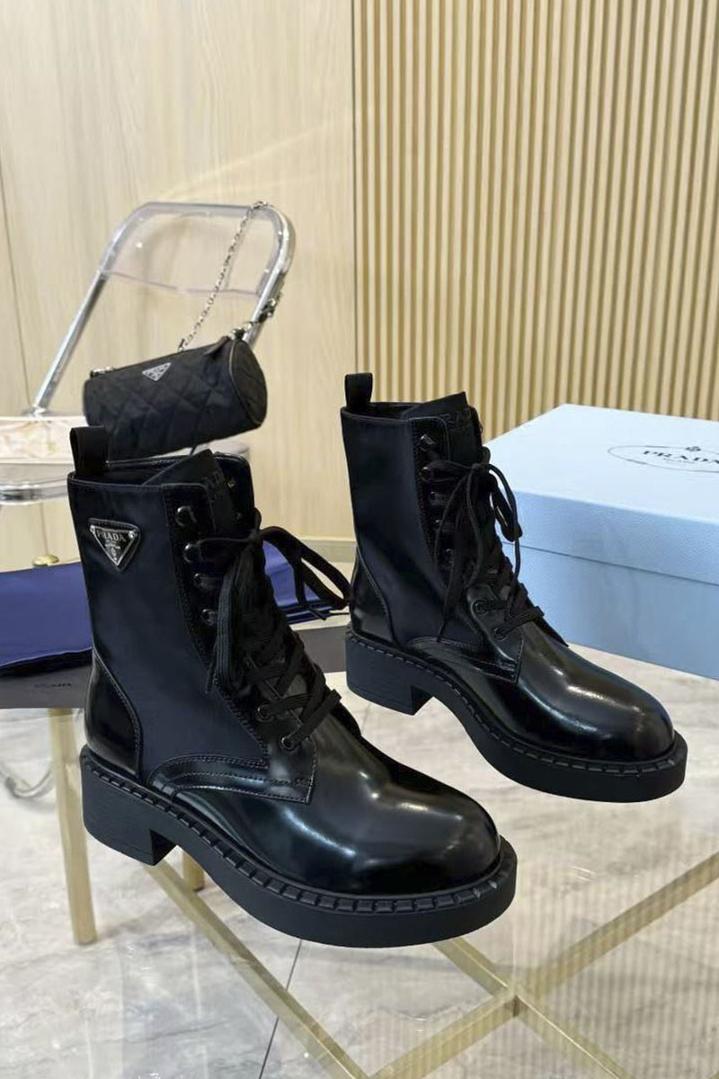 Prada Женские кожаные ботинки premium - Black