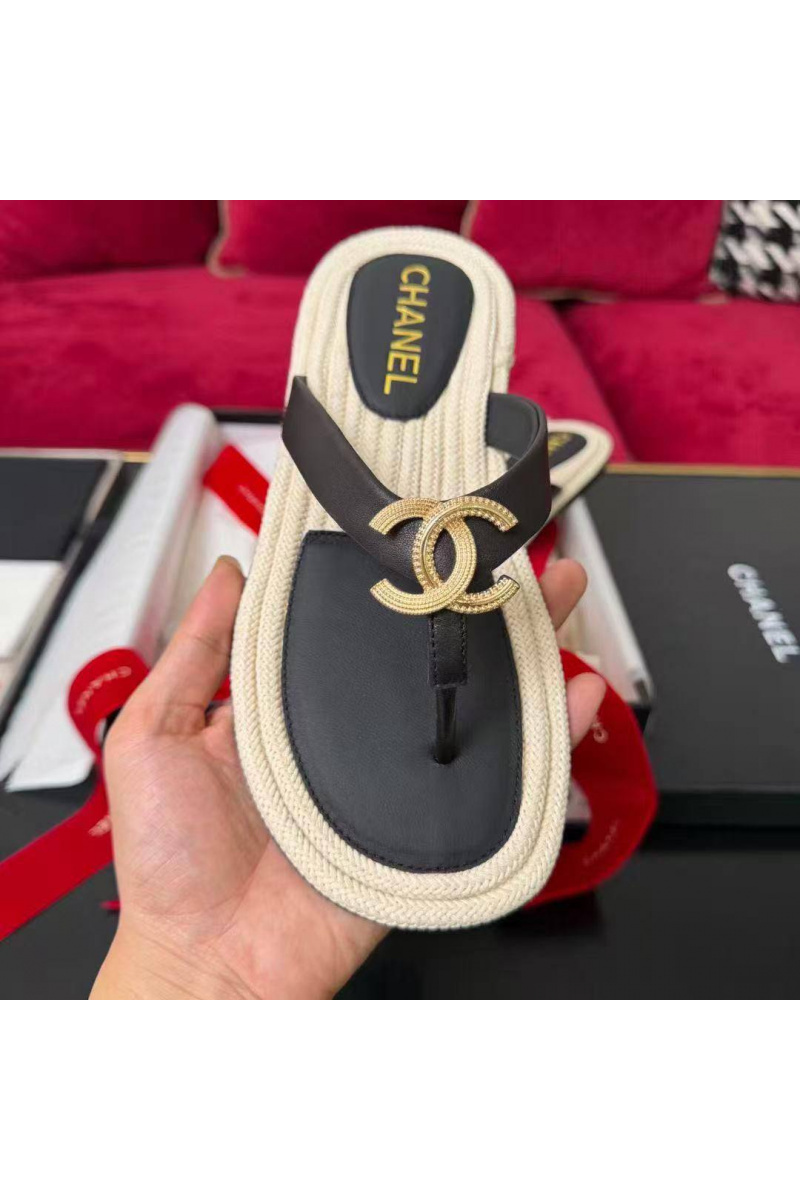 Chаnеl Женские кожаные шлёпанцы Cruise premium