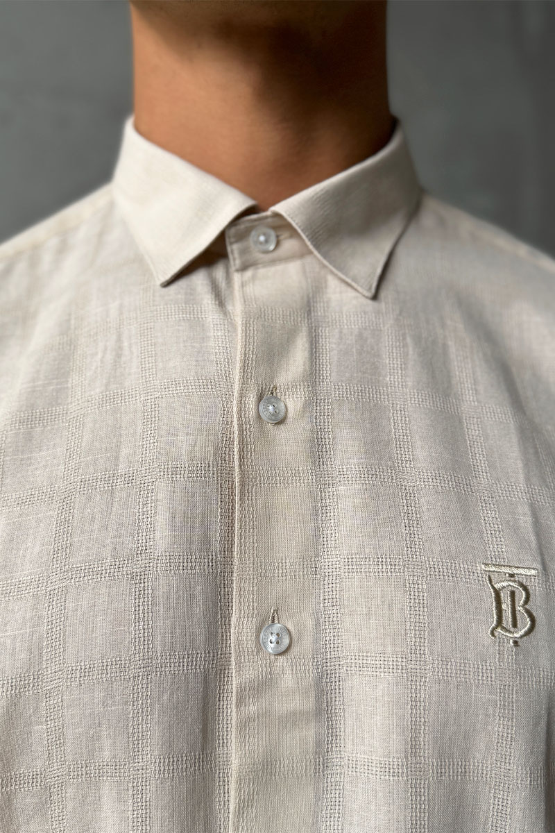 Burberry Мужская бежевая рубашка TB logo-embroidered