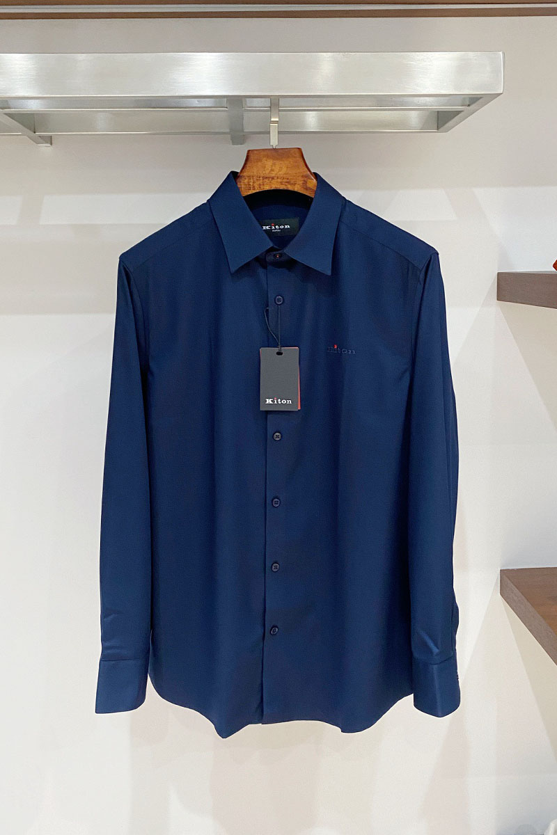 Kiton Мужская тёмно-синяя рубашка premium