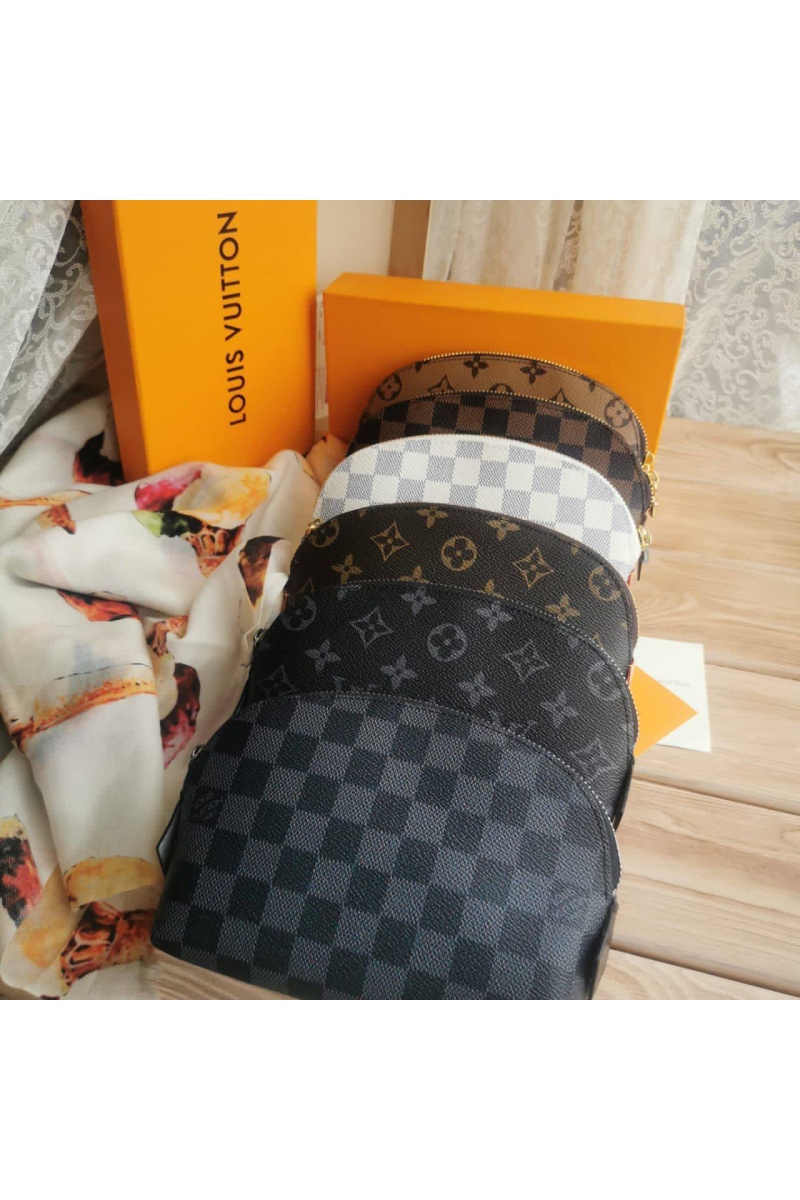 Lоuis Vuittоn Кожаная косметичка Pouch PM Damier Azur Canvas 19x12 см - Black