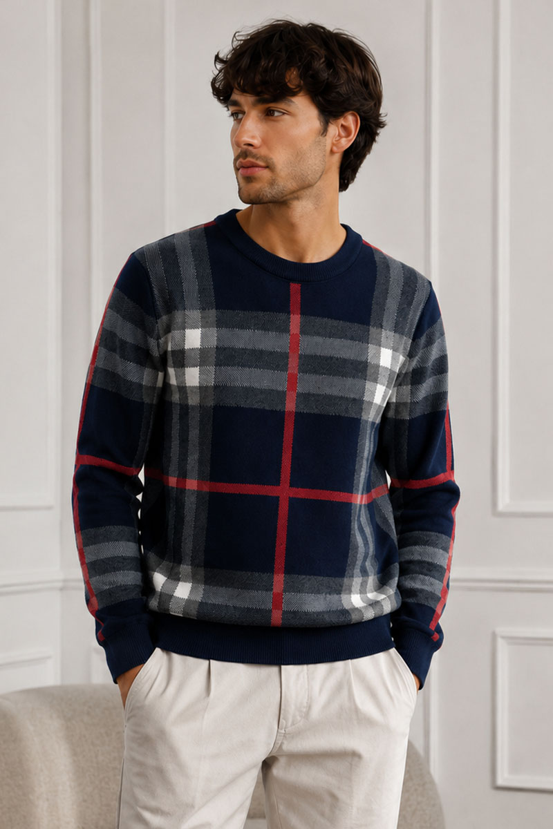 Burberry Мужская синяя кофта check pattern 