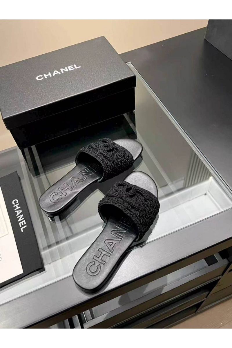 Chаnеl Женские кожаные шлёпанцы premium