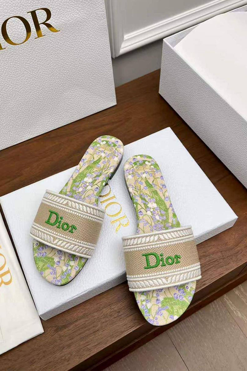 Dior Женские шлепанцы Dway Slide Embroidered Cotton premium