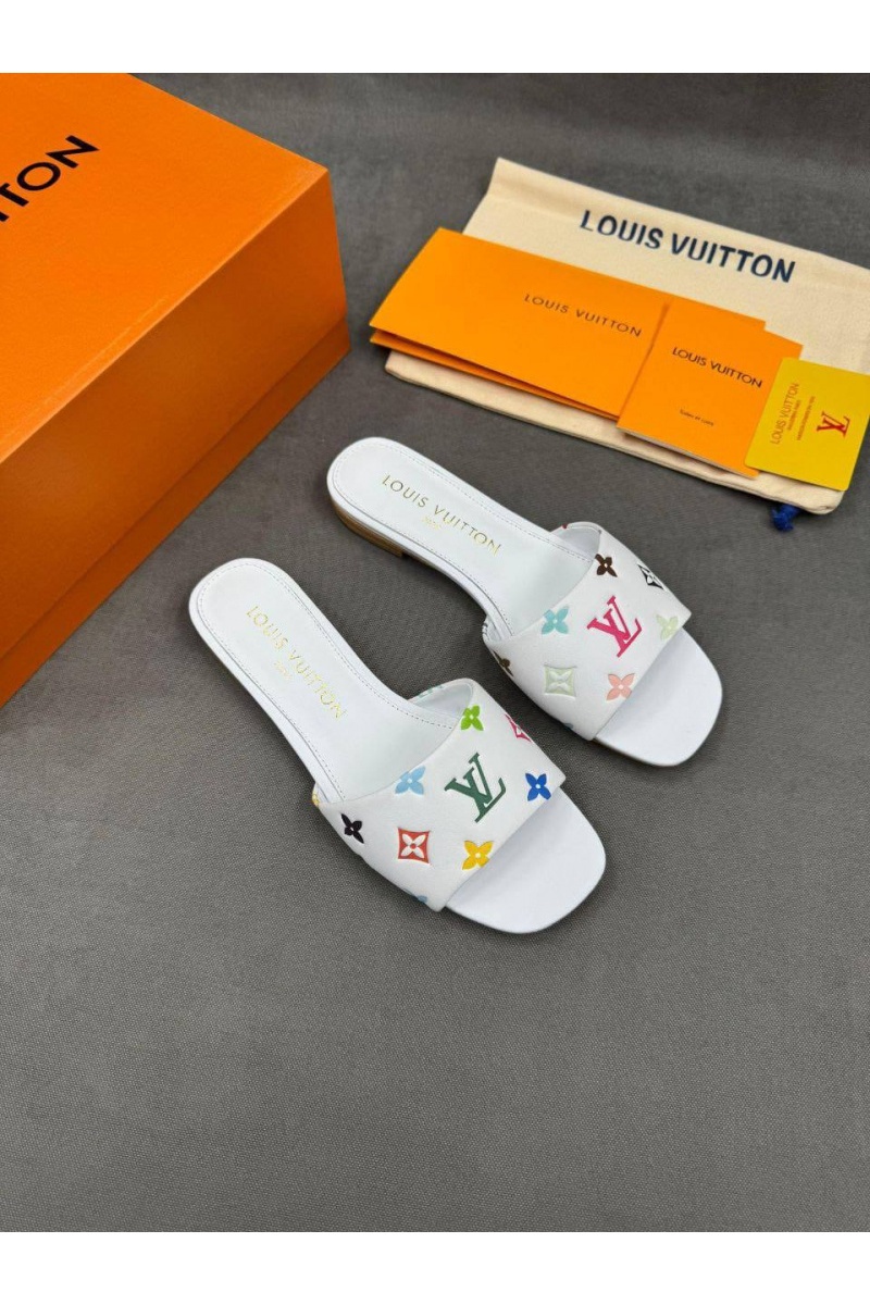 Lоuis Vuittоn Женские кожаные шлёпанцы Takashi Murakami Multicolore premium