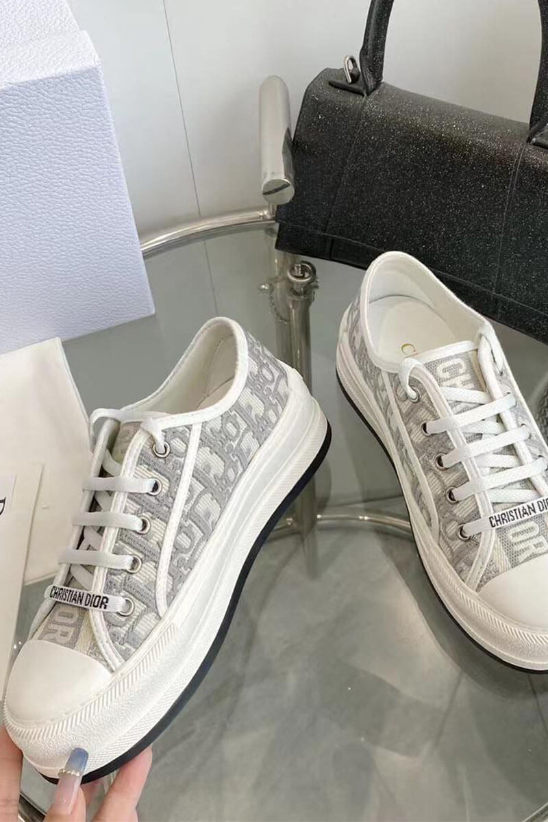Dior Женские кеды на платформе Walk'n' -  Grey / White 