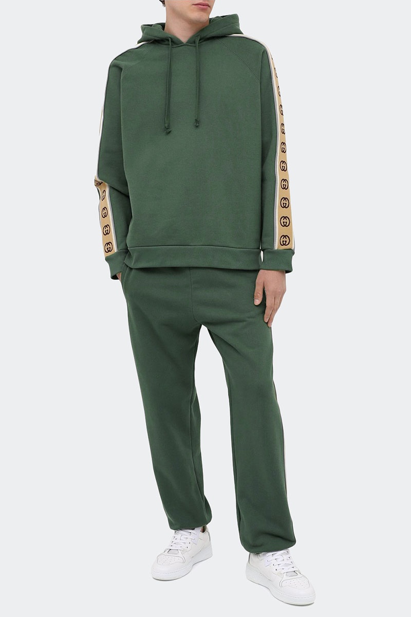 Gucci Зелёное оверсайз худи Interlocking G stripe