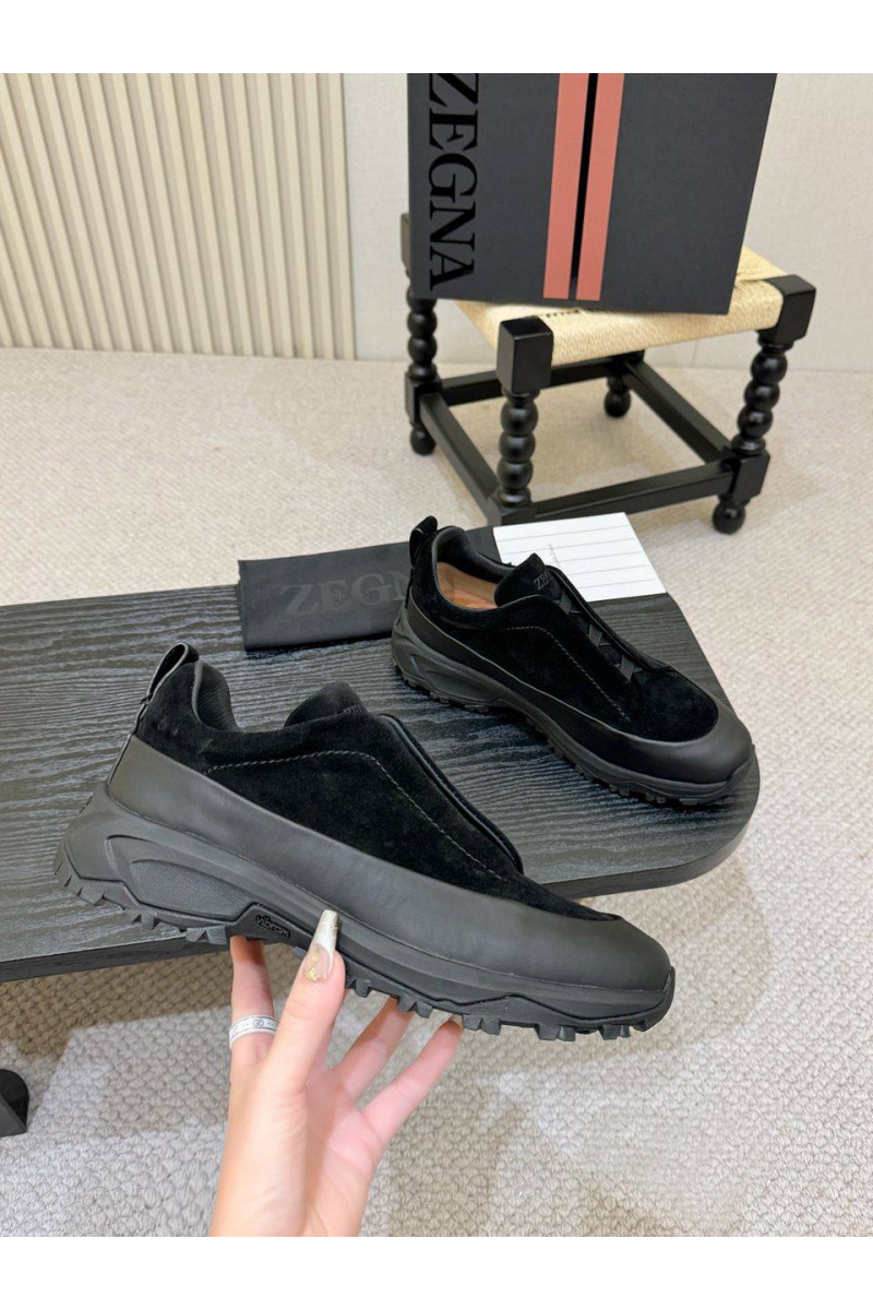 Zegna Замшевые кроссовки Triple Stitch Monte - Black