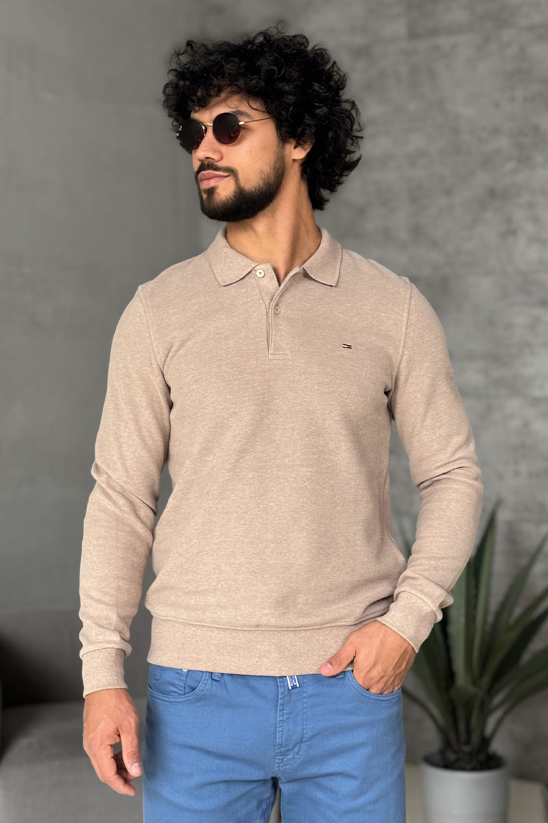 Tommy Hilfiger Бежевое поло с длинным рукавом