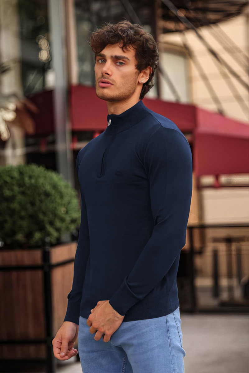 Lacoste Мужской тёмно-синий джемпер Zip Neck
