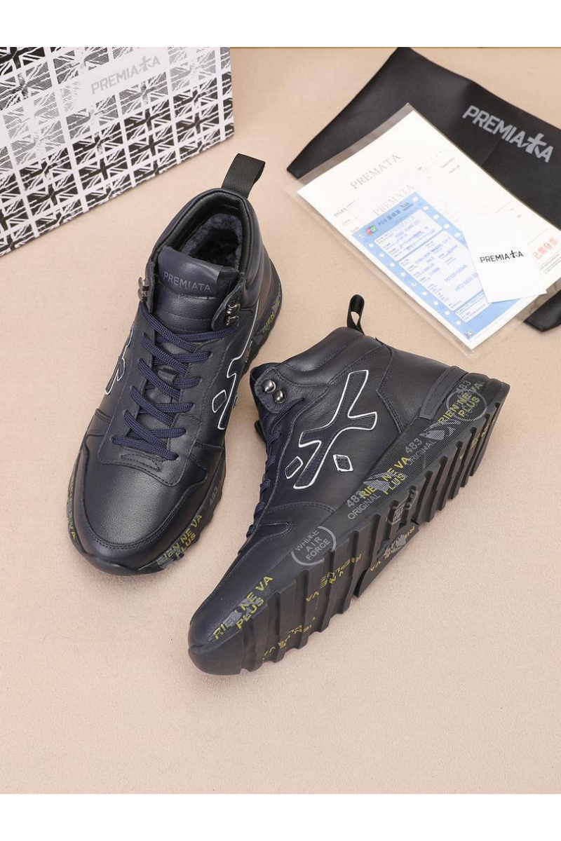 Premiata Кожаные кроссовки с мехом high-top - Navy