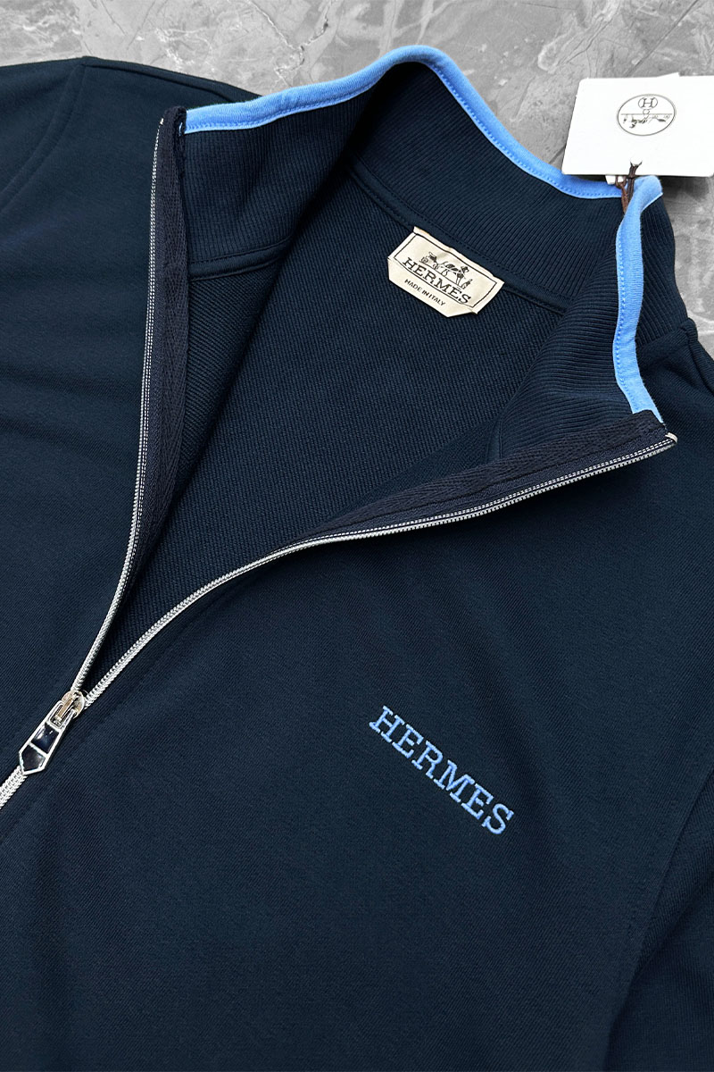 Hermes Тёмно-синяя кофта на молнии Hermes