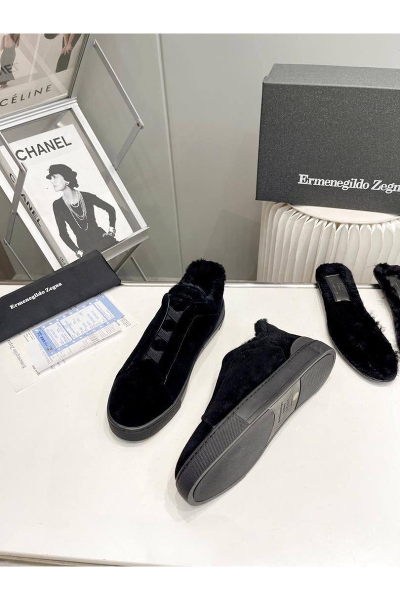 Zegna Кроссовки с мехом Triple Stitch - Black