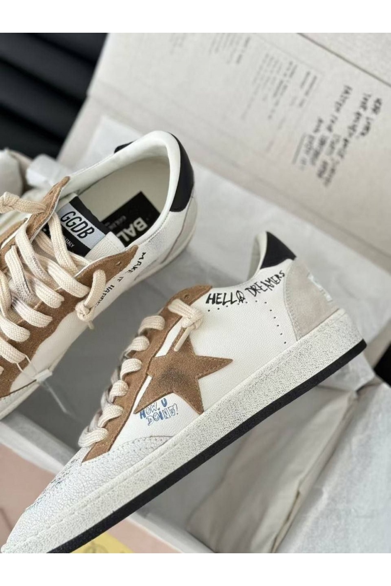 Designer Clothing Женские кожаные кроссовки Golden Goose Ball Star Premium - Beige / White